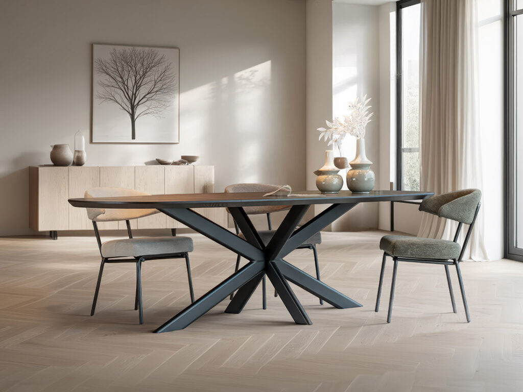 Eiken spinpoot tafel Traves 10x4