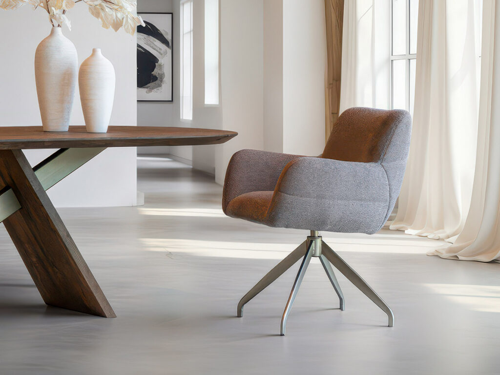 Eetkamerstoel Stordal - rimo taupe - onderstel r - metaalkleur champagne