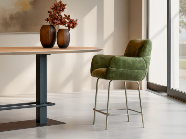 01-Barkruk Stordal - country moss - onderstel L - metaalkleur champagne