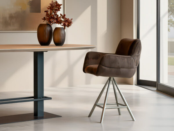 01-Barkruk Stordal - manilla brown - onderstel i - metaalkleur champagne