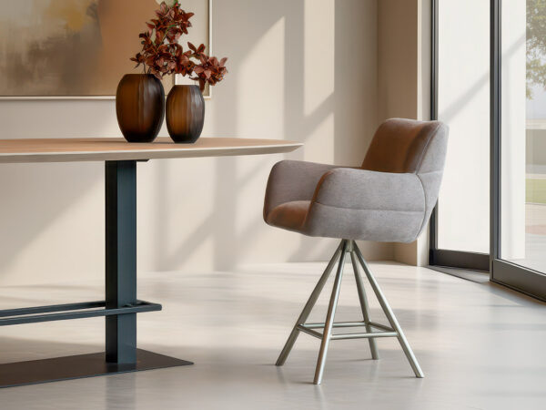 01-Barkruk Stordal - rimo taupe - onderstel i - metaalkleur champagne