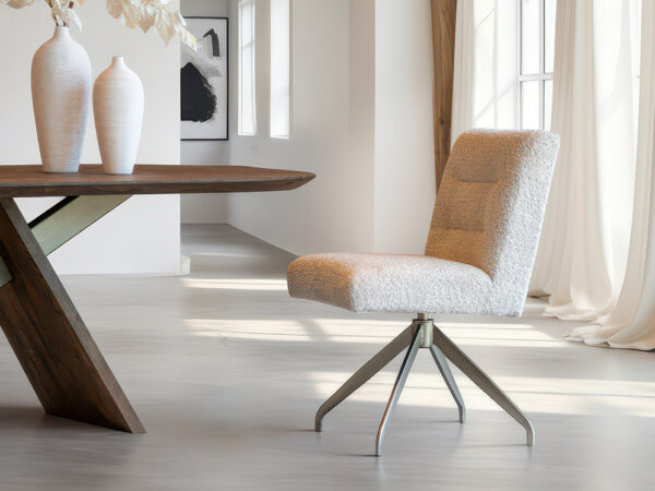 Eetkamerstoel Lena - venga ecru - onderstel r - metaalkleur champagne1